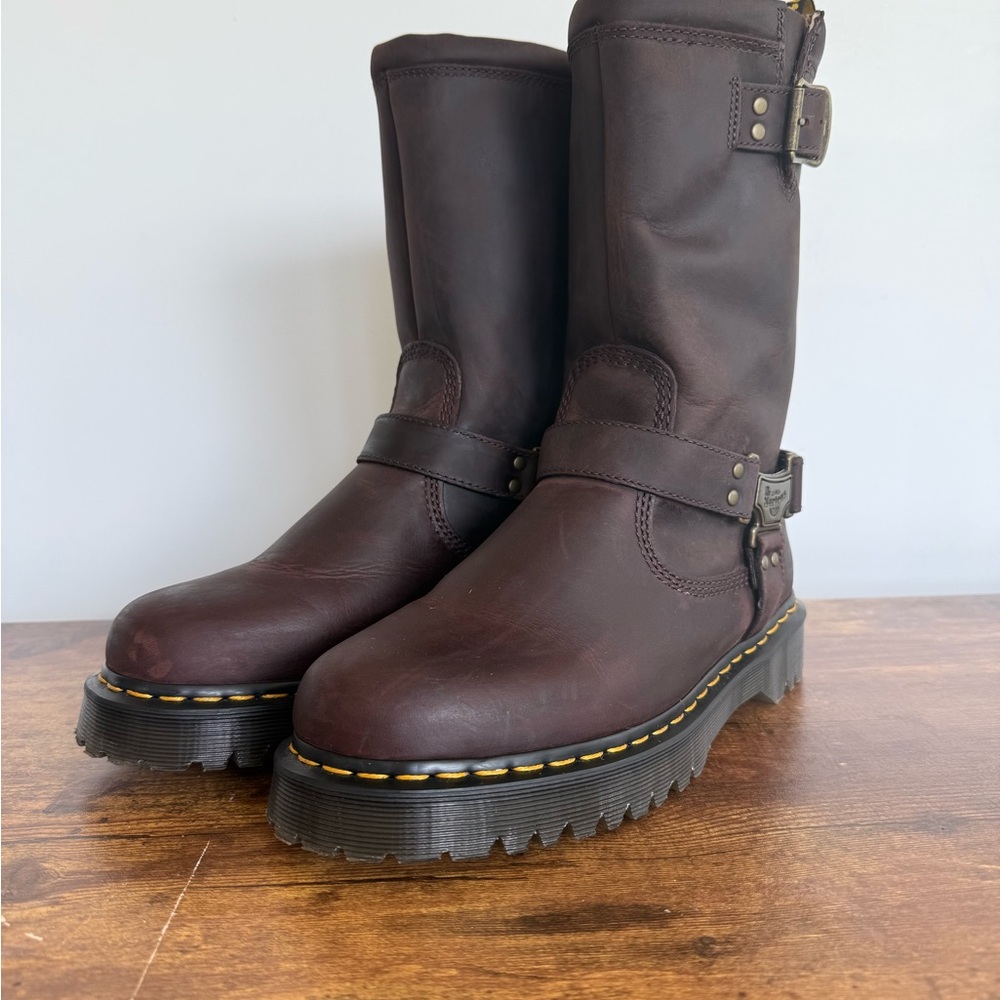 Dr. Martens Aniston HI Leather Biker Boots Brown